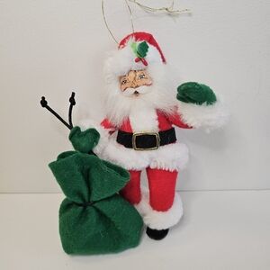 Annalee Santa Claus Christmas doll ornament Stuffed felt green bag 2016